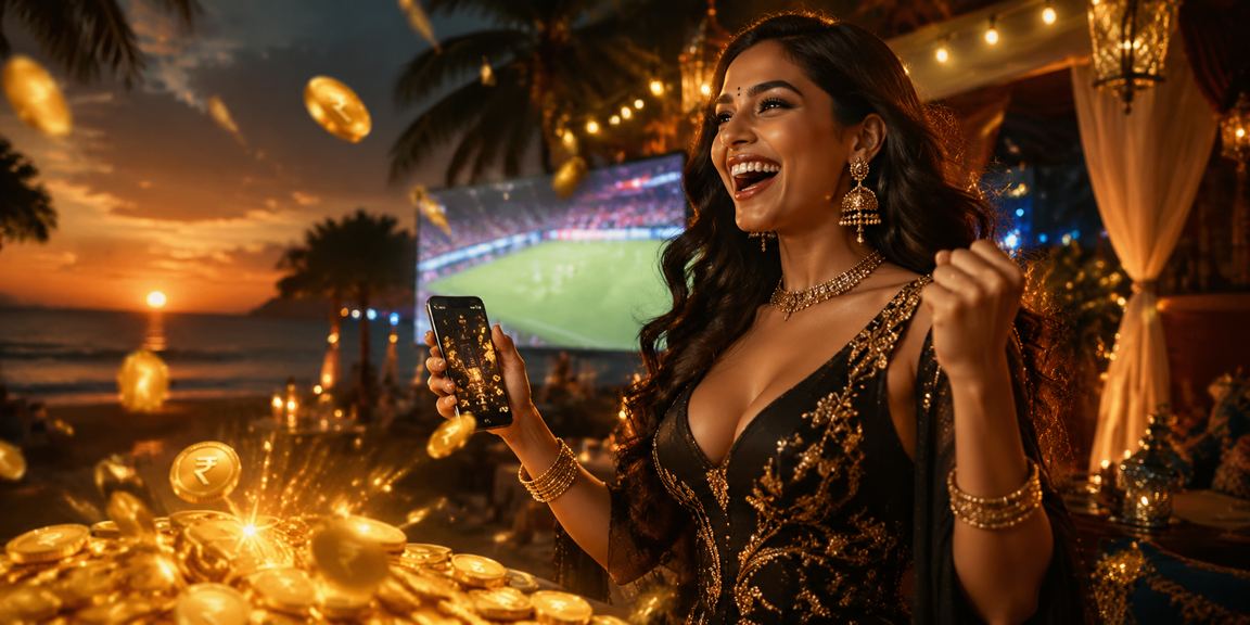 Player enjoying live casino on mobile device near Goa beach